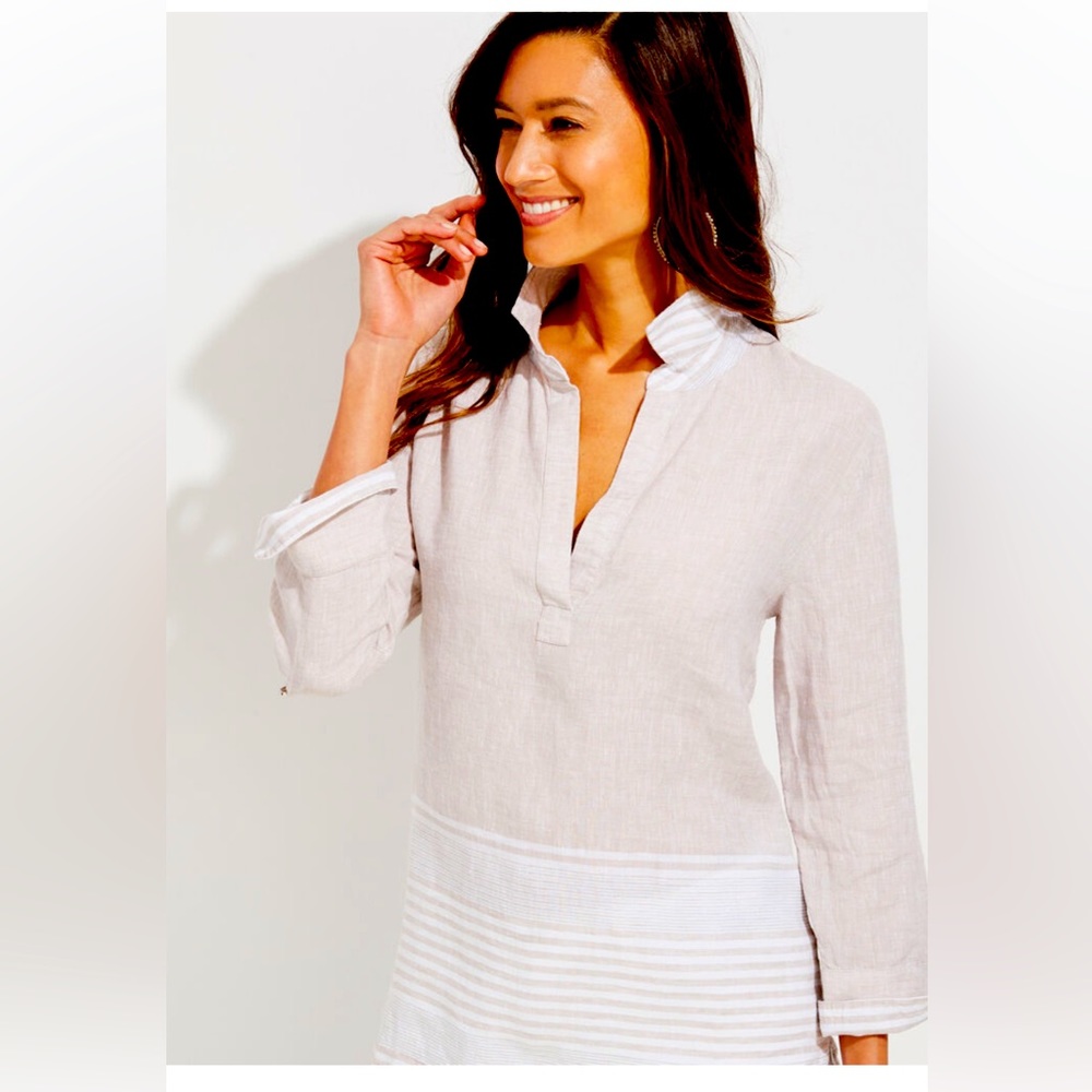 NWT Vineyard Vines Shine Stripe Lucaya Tunic in Pebble Grey
